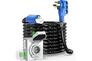 GANGGEND 50 Amp Generator Cord and Power Inlet Box, 15FT 4 Prone RV Extension Cord, 125/250V NEMA 14-50P Male to SS2-50R Twist Locking Connector, STW 6/3+8/1 AWG, Transfer Switch for Home Generator