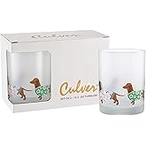 Culver Tropical Decorated Frosted Double Old Fashioned Tumbler Glasses, 13.5-Ounce, Gift Boxed Set of 2 (Luau Dachshunds Dogs)