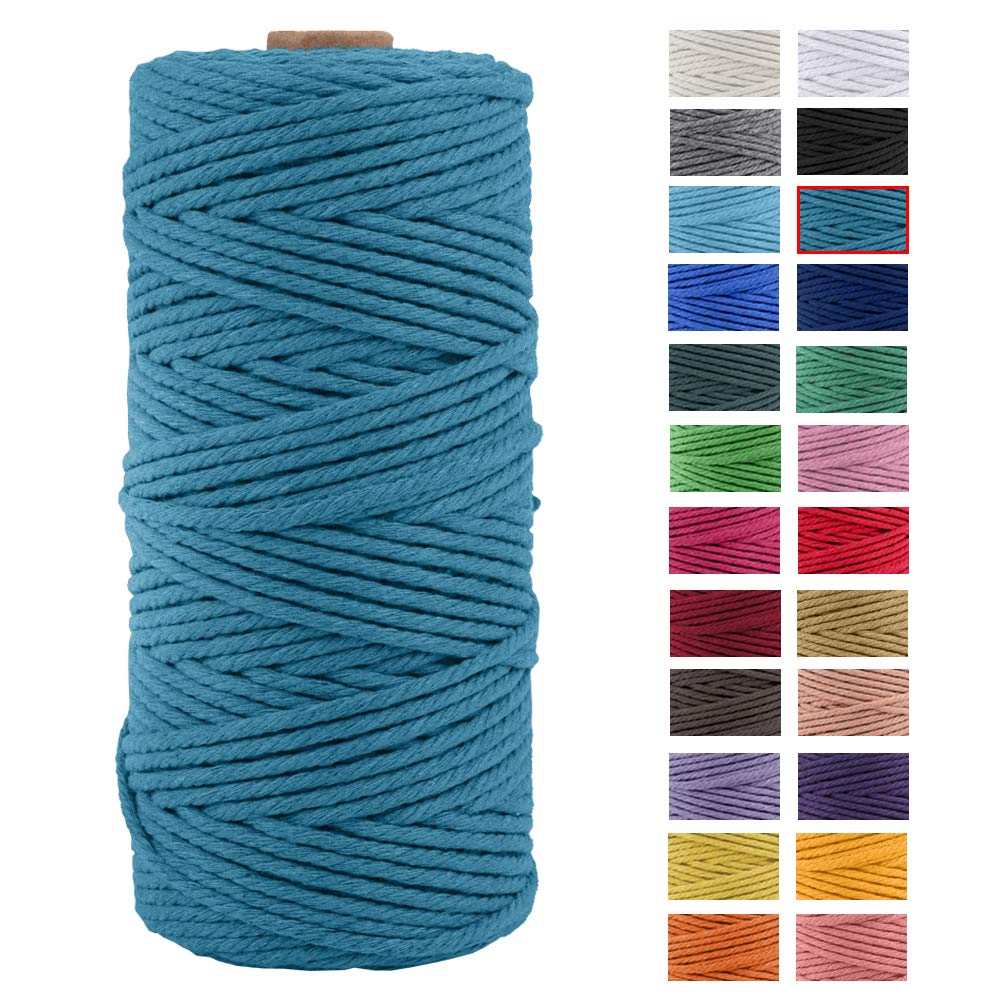 JeogYong Macrame Rope, Thick Natural Cotton Yarn, 4 Ply Macrame Rope for Wall Hangers, Hangers, DIY, Home Decorations, Gift Wrapping 3mm x 109 Yards (Lake Blue)