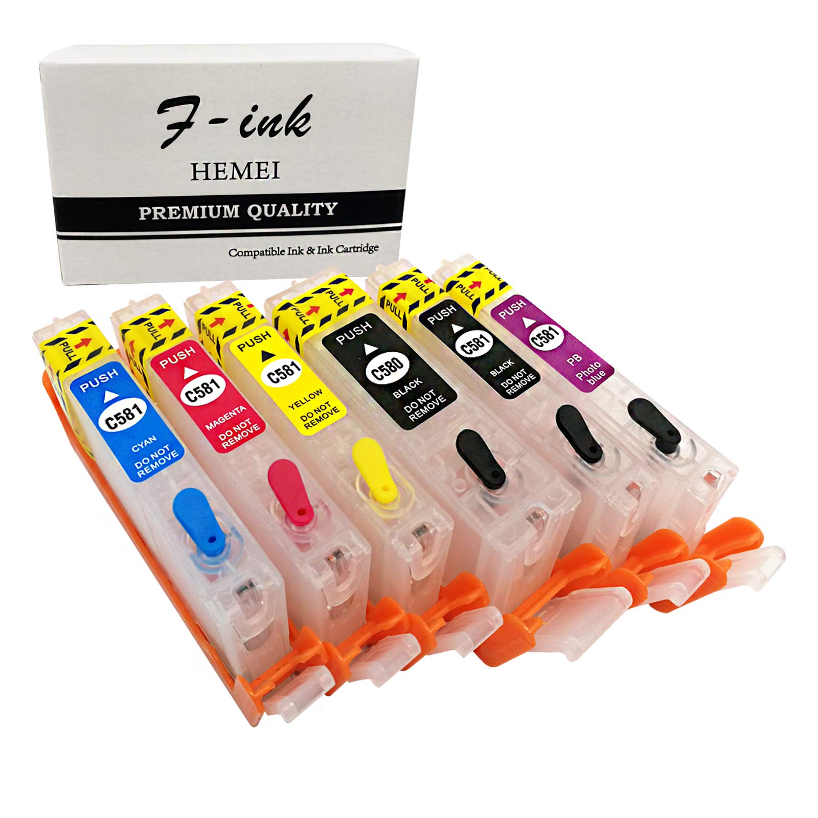 F-ink Empty Refillable Ink Cartridge for PGI-580XXL CLI-581XXL,Work with Pixma TS8150 TS8151 TS8152 TS9150 TS9155 TS8350 TS8250 TS8251 TS8252 Printer (PGBK,BK,C,M,Y,PB)