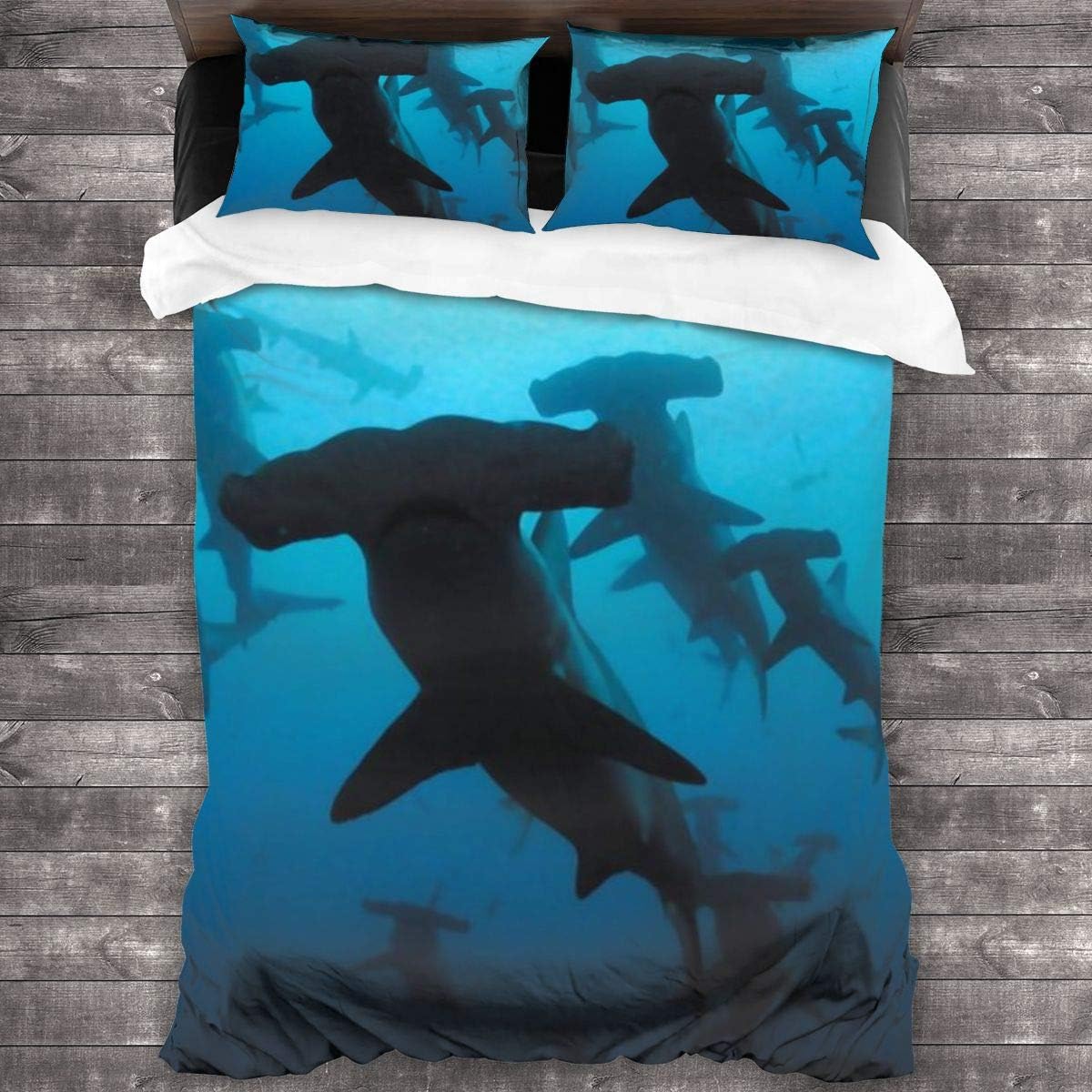 AUISS 3 Piece Bedding Set Hammerhead Sharks Quilt Cover Bedroom Comforters Zipper Closure Sheet Two Pillow Shams Comfy Bedspread Coverlet Home Decorative