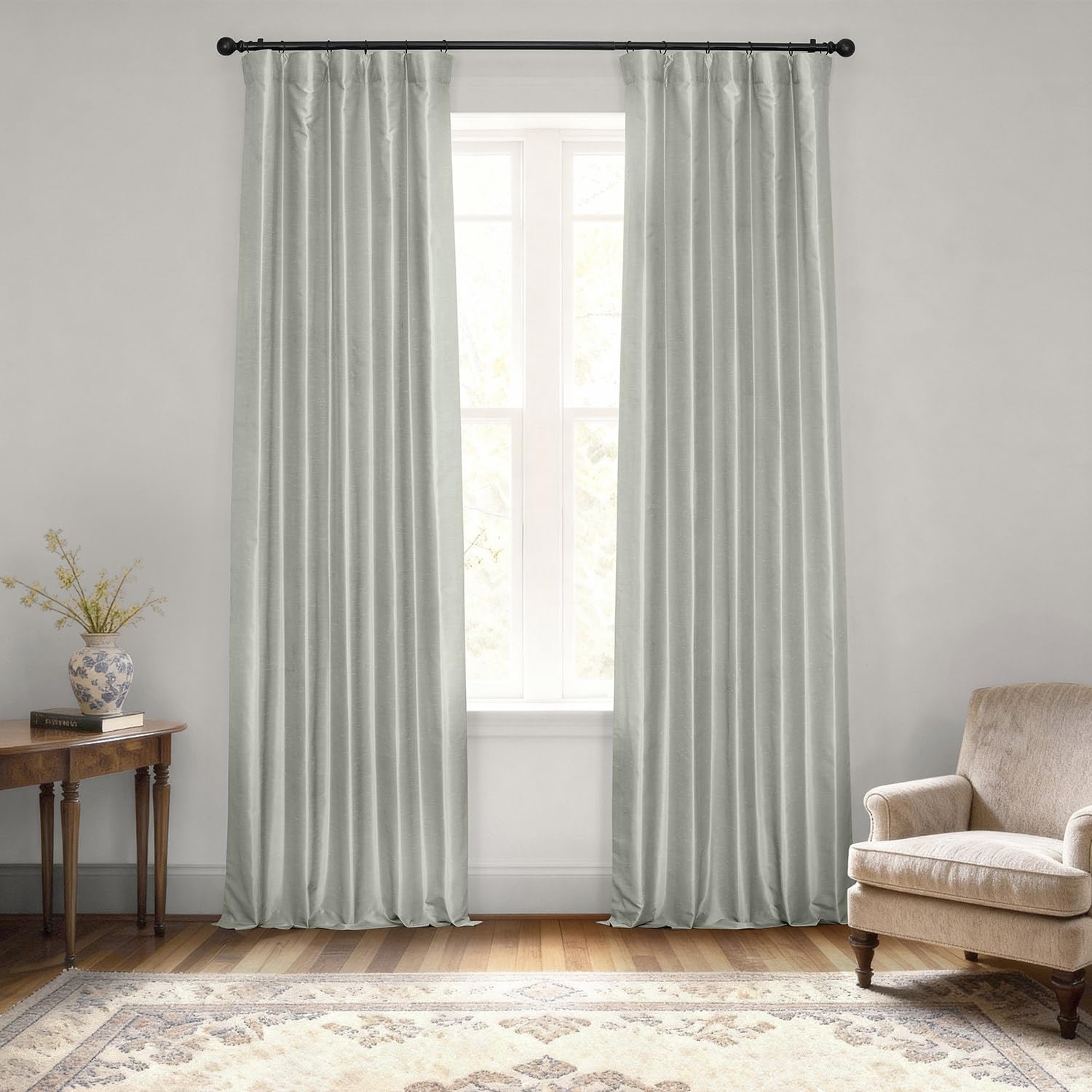 HPD Half Price Drapes Room Darkening Curtains for Bedroom Vintage Textured Faux Dupioni Silk Curtains for Living Room (1 Panel), 50 X 120, Silver