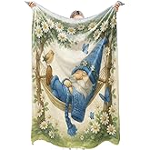 zbezbe Whimsical Sleeping Gnome Flannel Blanket Garden Daisy Butterfly Bird Throw Blankets Lightweight Soft for Party Chair Bed Sofa Camping Travel,Home Decor,Gifts Kids,50x60in