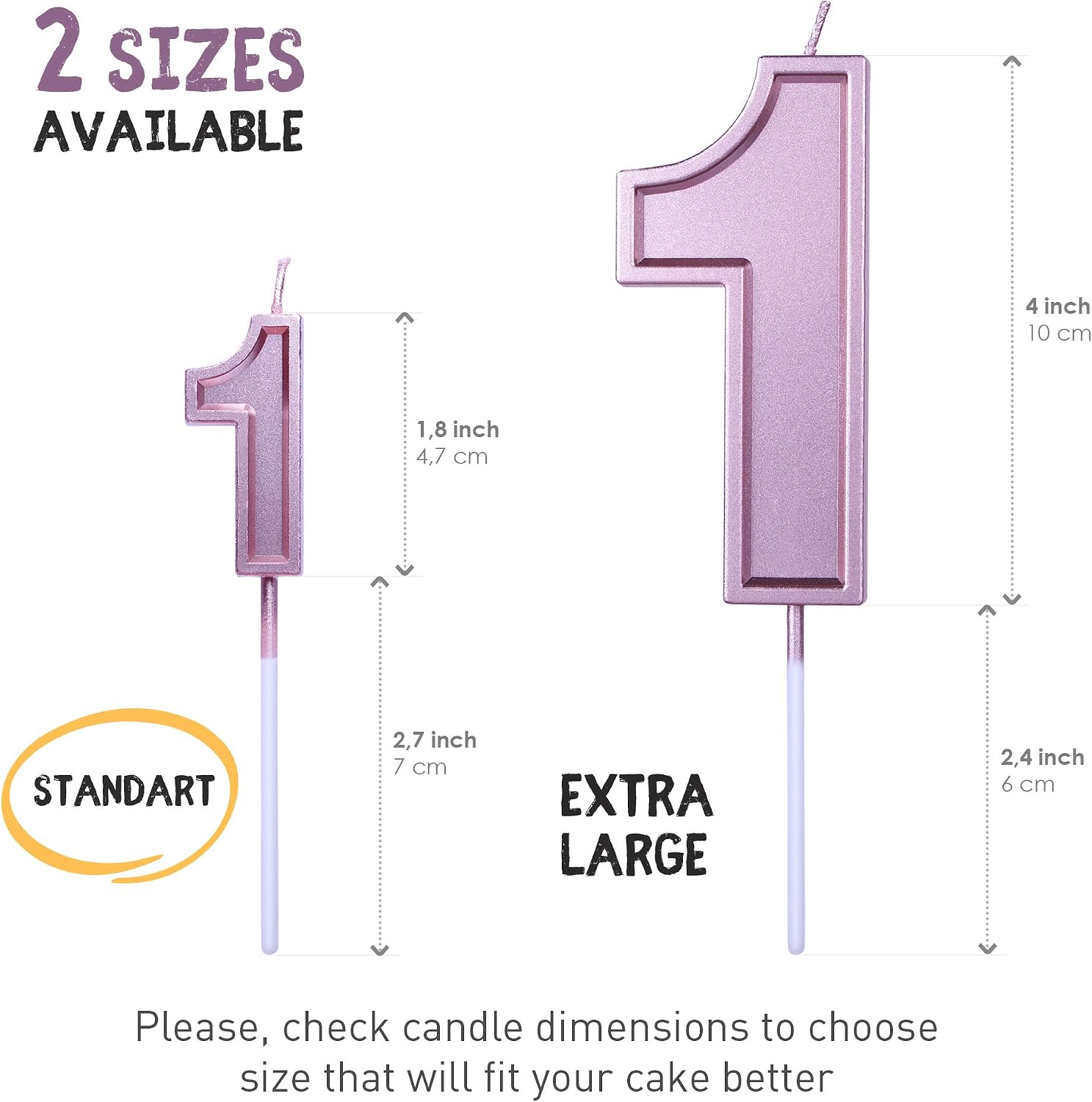GET FRESH Number 1 Birthday Candle, Rose Gold Number One Candle on Stick - Image 4