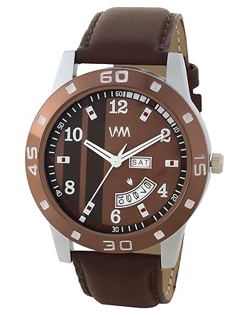 WM Day and Date Luxury Limited Edition Special Quartz Analog Brown Dial Brown Leather Watch for Men and Boys DDWM-071jscout