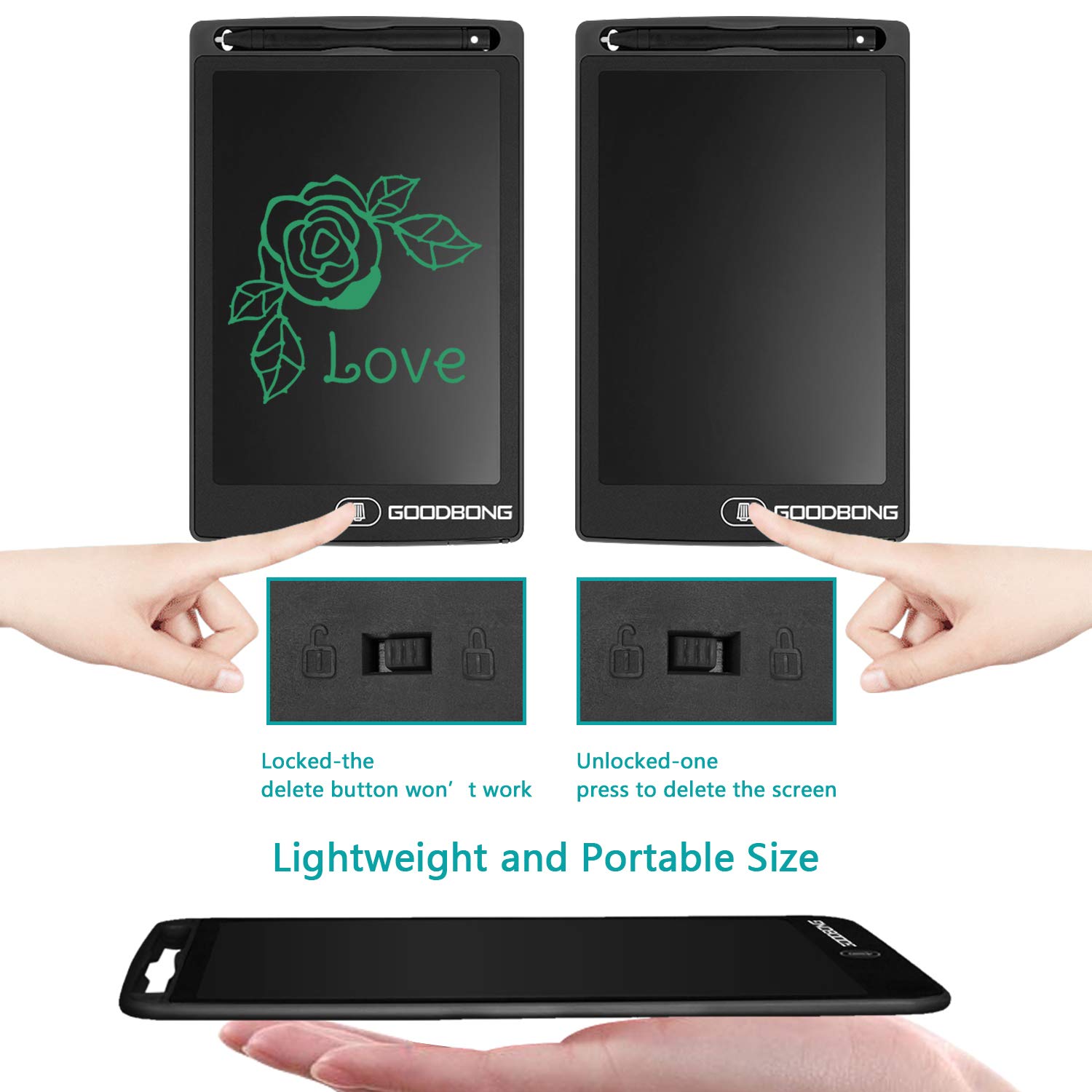 LCD Writing Tablet,GOODBONG 8.5 Inch Drawing Tablet Kids Tablets Doodle Board, Drawing Board Gifts for Kids and Adults at Home, School and Office (Black)