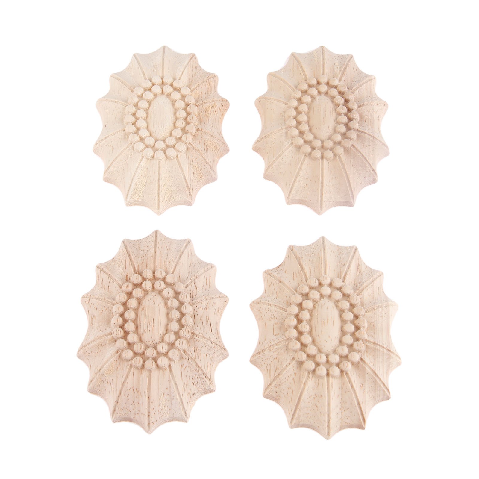 MUXSAM 4pcs Wood Carved Appliques Mouldings Retro Round Woodcarving Decal Unpainted Furniture Cabinet Wall Decor Crafts 9x6.5cm