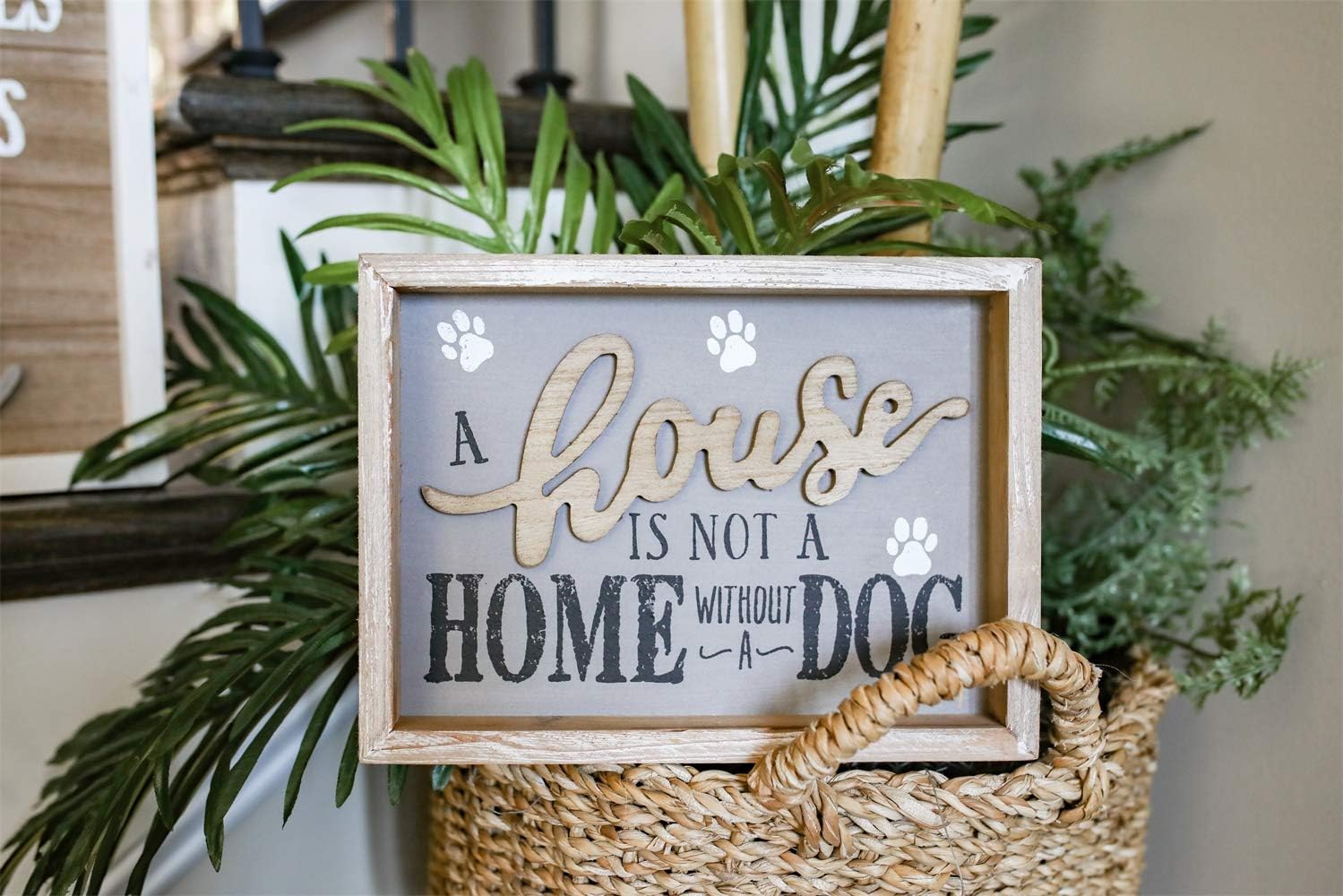 A House is Not A Home Without A Dog Vintage Wooden Frame Wall Sign, Farmhouse Rustic Wood Pet Decor for Dog Lovers, 9.5 x 1.5 x 7 Inches