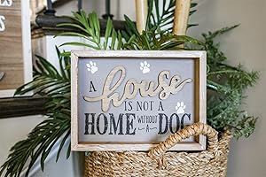 A House is Not A Home Without A Dog Vintage Wooden Frame Wall Sign, Farmhouse Rustic Wood Pet Decor for Dog Lovers, 9.5 x 1.5 x 7 Inches