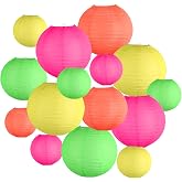15-Pack Glow in the Dark Party Supplies, Neon Party Decorations | UV-Reactive Colorful Hanging Paper Lanterns for Birthday, Wedding, Baby Shower, Classroom Decor, Bars &amp; Blacklight Events