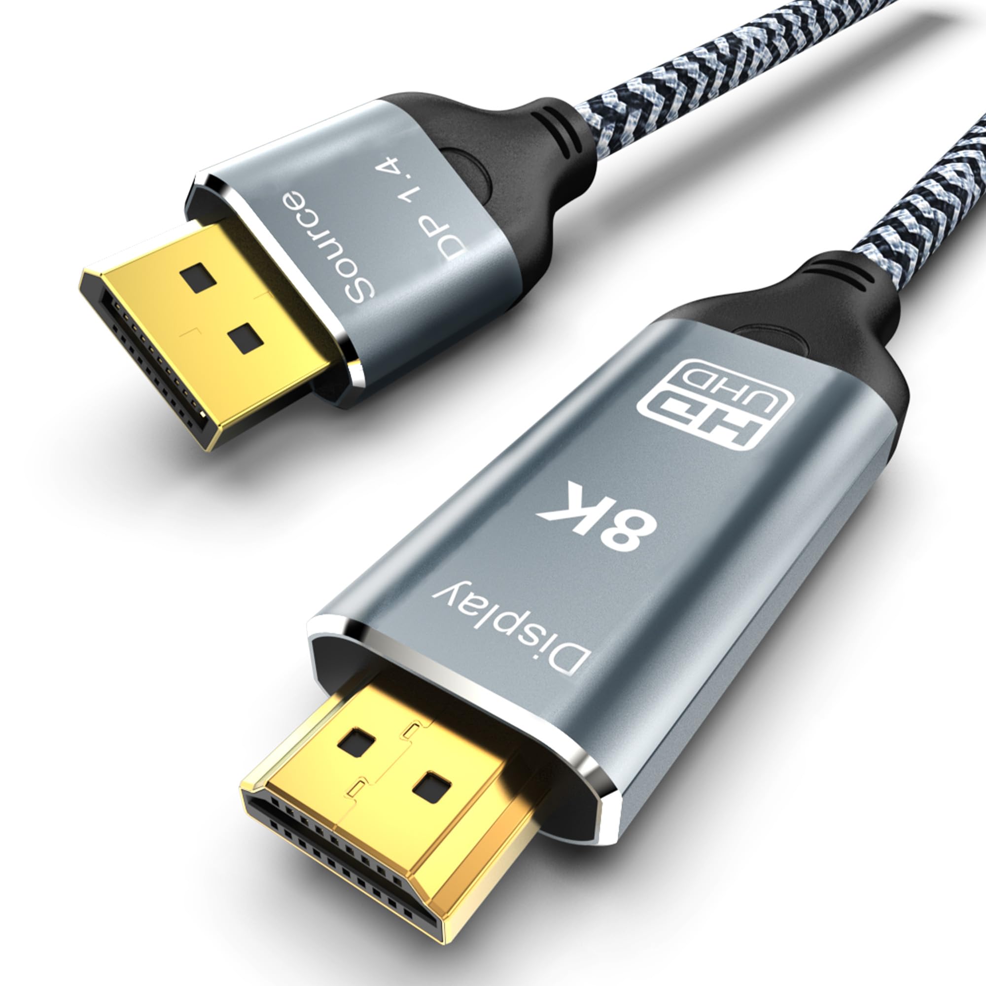 Photo 1 of DisplayPort to HDMI 2.1 Cable 6.6FT 8K@60Hz 4K@120Hz Uni-Directional DP (Source) to HDMI (Display) Braided Cord Supports HDCP 2.3 HDR10 Display Port for AMD,NVIDIA,and PC