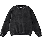 FAIABLE Womens Acid Wash Crewneck Sweatshirt Oversized Fleece Heavyweight Sweatshirts Unisex Vintage Cotton Pullover