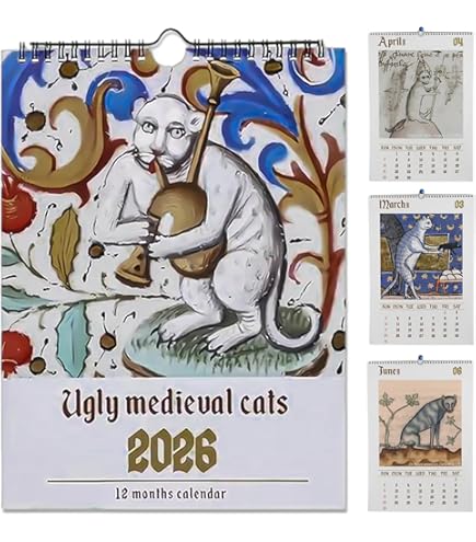 Weird Cats In Renaissance 2026 Wandkalender, 12 monatliche seltsame Katzenkunst-Themen-Wandkalender, 2026, lustiger Katzenkalender für Katzenliebhaber, 21,6 x 27,9 cm (1 Stück