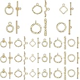 PH PandaHall 18K Gold Toggle Clasps, 24 Sets Hook Ring Toggle Oval Ring Jewelry Clasps Rhombus T-bar Closure Clasps OT End Clasps Connectors Bar and Ring Clasps for Jewelry Bracelet Necklace Making
