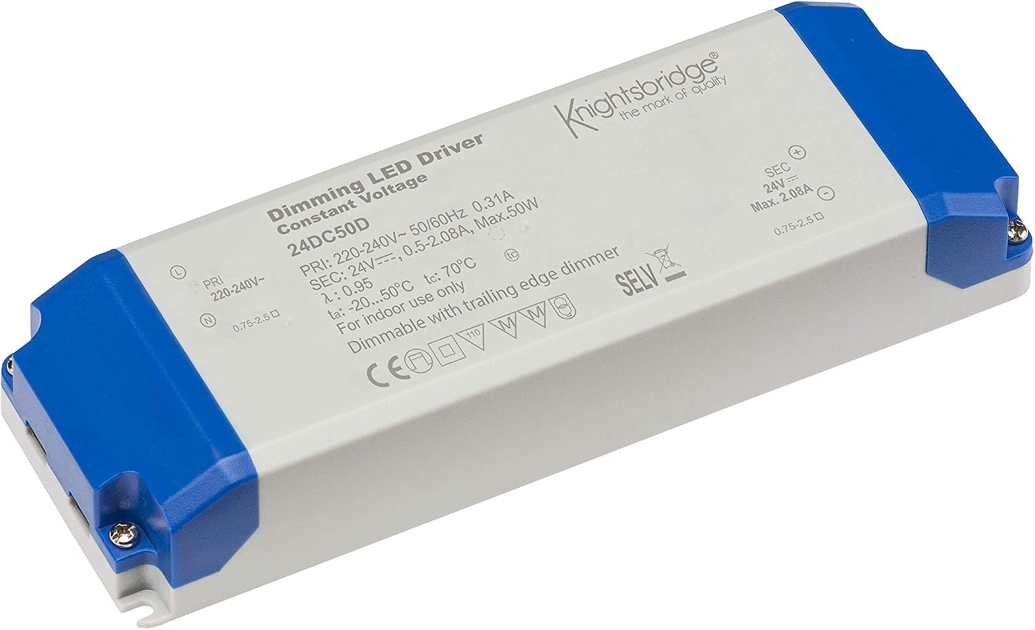 24V 50W LED Dimmable Driver, 24DC50D, Whiet