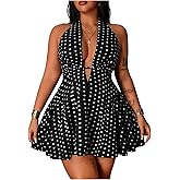 Floerns Women's Plus Size Cute Polka Dots Halter Mini Dress Ruffle A Line Going Out Dresses