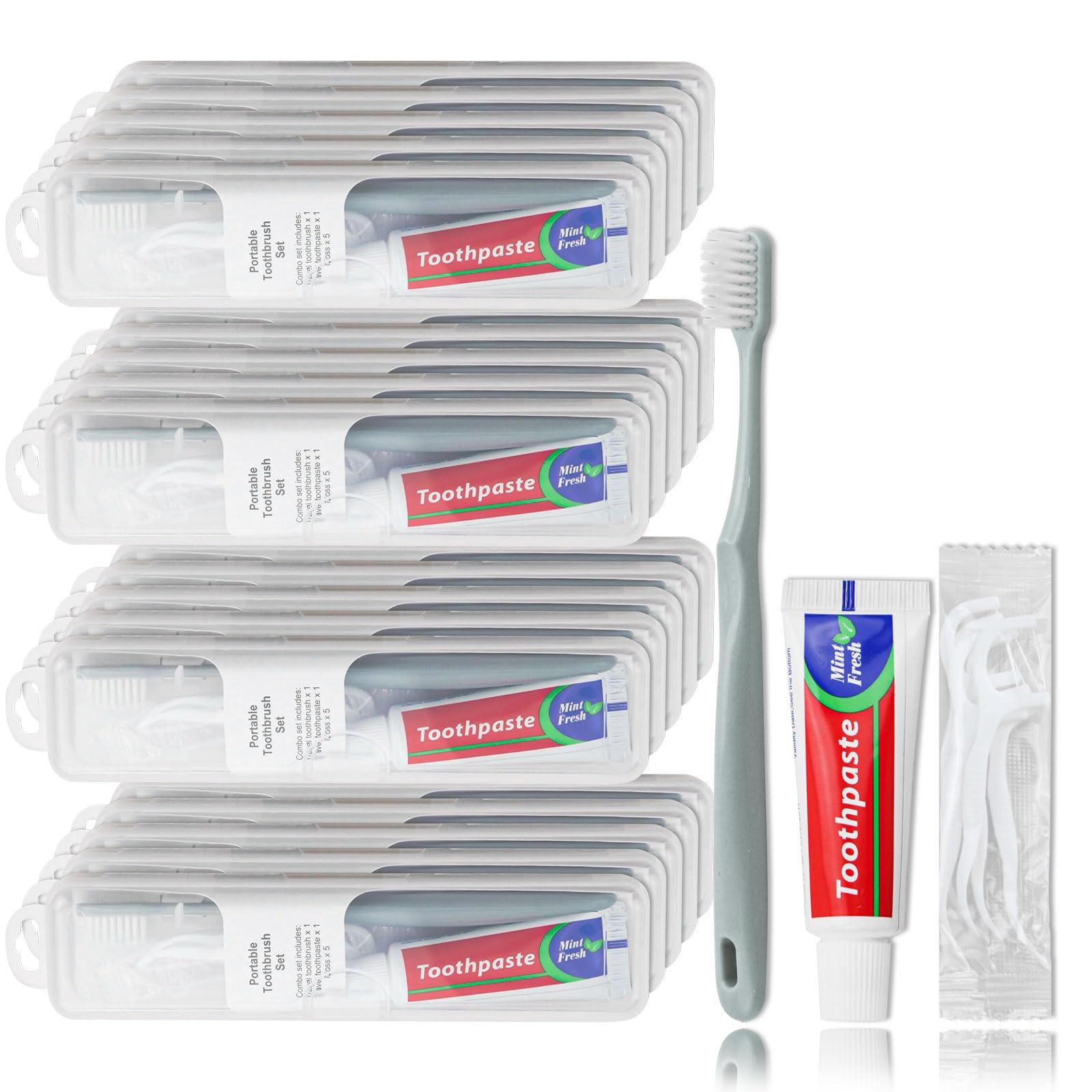 Toothpaste Set with Toothbrush, 5 Floss Picks, Case, Individually Packaged, Suitable for Home and Travel (10-Pack)