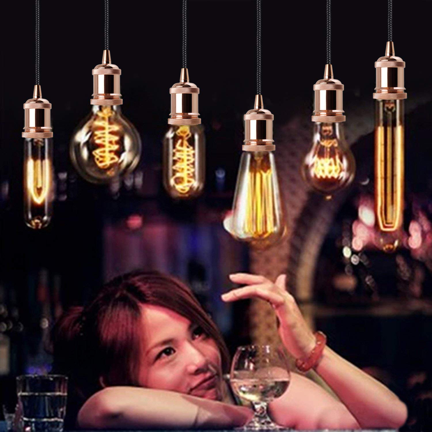 BXROIU Vintage Retro E27 Hängelampe Halter mit 1.2M Kabel Deckenfassung Fassung Socket Lampenfuss für Hängeleuchte (Gold Rose)