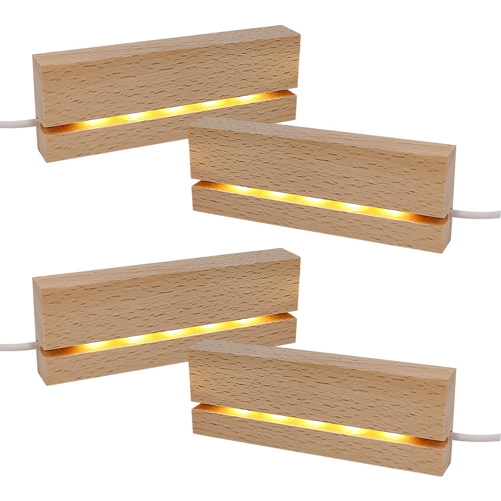 CDIYTOOL 4Pcs LED Lights Display Base, 11cm Long Mini Warm Color Rectangular Wooden Lighted Base Stand for 3mm Thick Acrylic Plate Glass Plate Resin Art