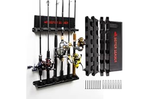 2 Pack Vertical Fishing Rod Holder for Garage, BETTER LEADER Fishing Pole Holders- Holds Up to 12 Rods or Combos, Wall Mount Fishing Pole Rack, Fits Most Rods of Diameter 3-19mm, Fishing Gifts for Men