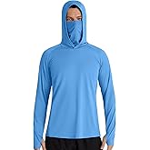 Roadbox Men's UPF 50+ Hooded Fishing Shirts Long Sleeve Sun Protection Hoodie, Hiking Running Swimming Rash Guard with Mask
