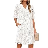 MEROKEETY Women's 2026 Summer Short Sleeve Mini Dress V Neck Ruffle Hollow Out Eyelet Lace Dresses