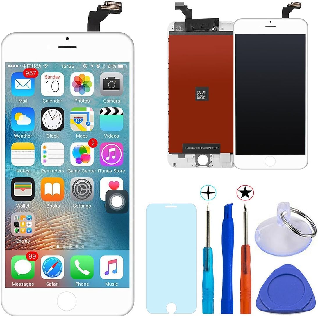 KXC ST LCD Display Replacement Touch Screen Digitizer Frame Assembly Full Set with Free Tools and Glass Screen Protector For iphone 6 (4.7 inches) White