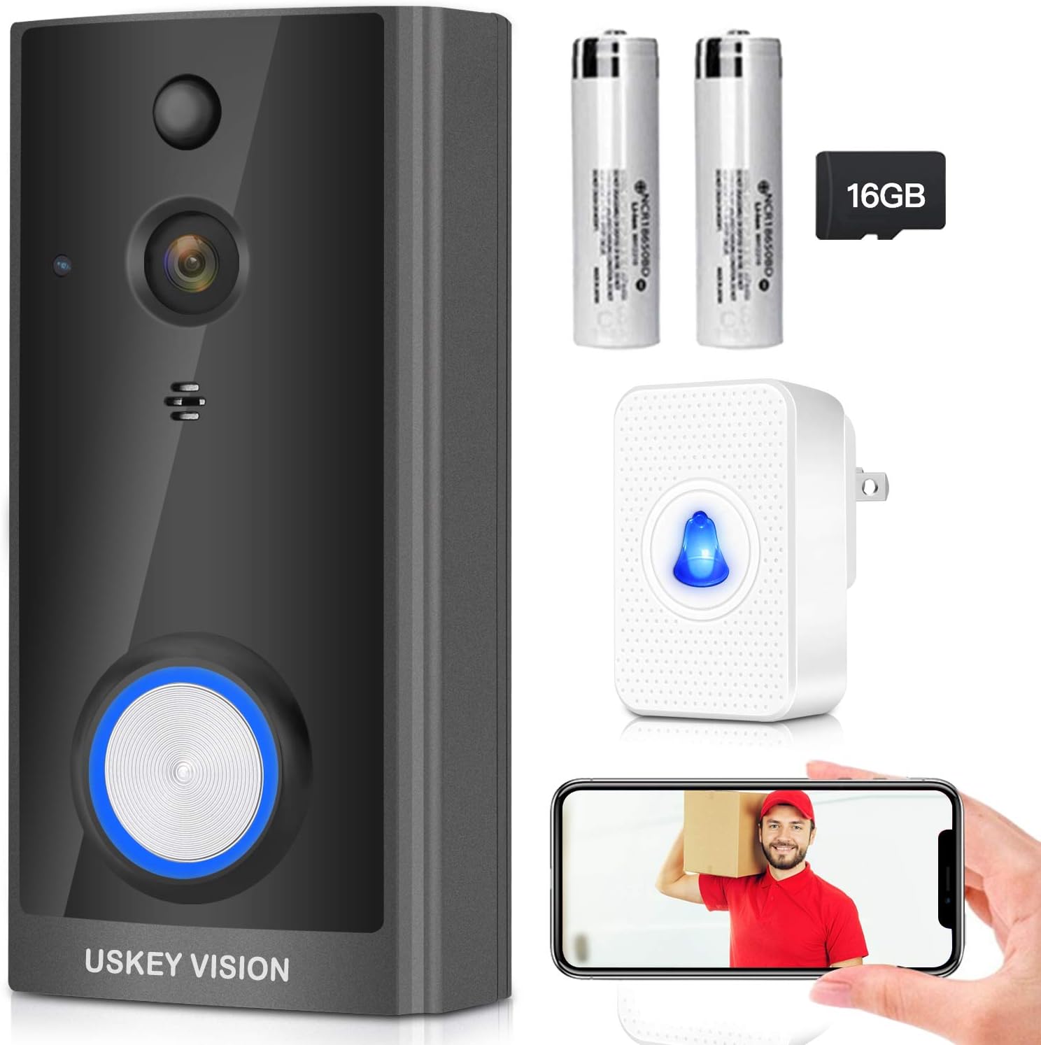 Wireless Video Doorbell Chime Rechargeable Battery WiFi Door Ring w