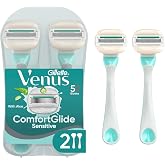 Gillette Venus ComfortGlide Sensitive Disposable Razor for Women, 5 Blades with a Touch of Aloe, Water-Activated Moisture Bars, 2ct