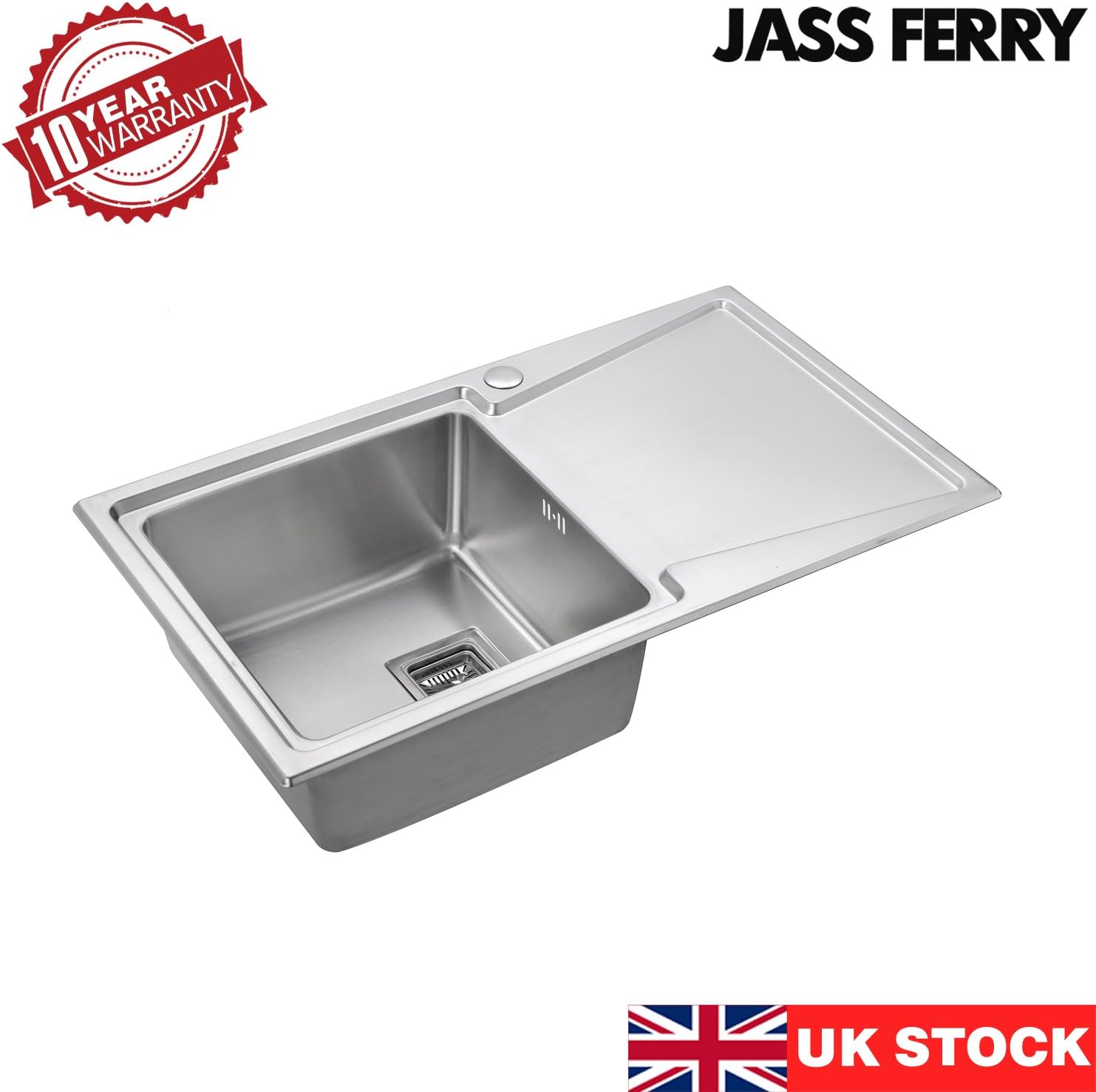 JASSFERRY Brilliant Inset Kitchen Sink 1.2 mm Thickness Stainless Steel Single 1.0 Large Rectangle Bowl Right Hand Drainer Square Strainer Plug Waste Pipe Kit - Image 4