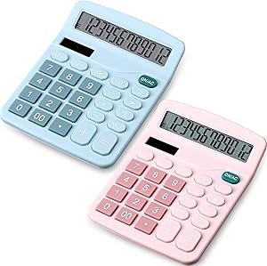 2 Pieces Electronic Calculators 12 Digit Solar Battery Standard Function Calculator with Large LCD Display for Office, Home, School
