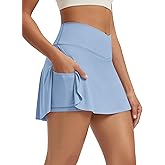 ODODOS Women's Tennis Skirts with Pockets Crossover High Waist Built-in Shorts Athletic Golf Skorts