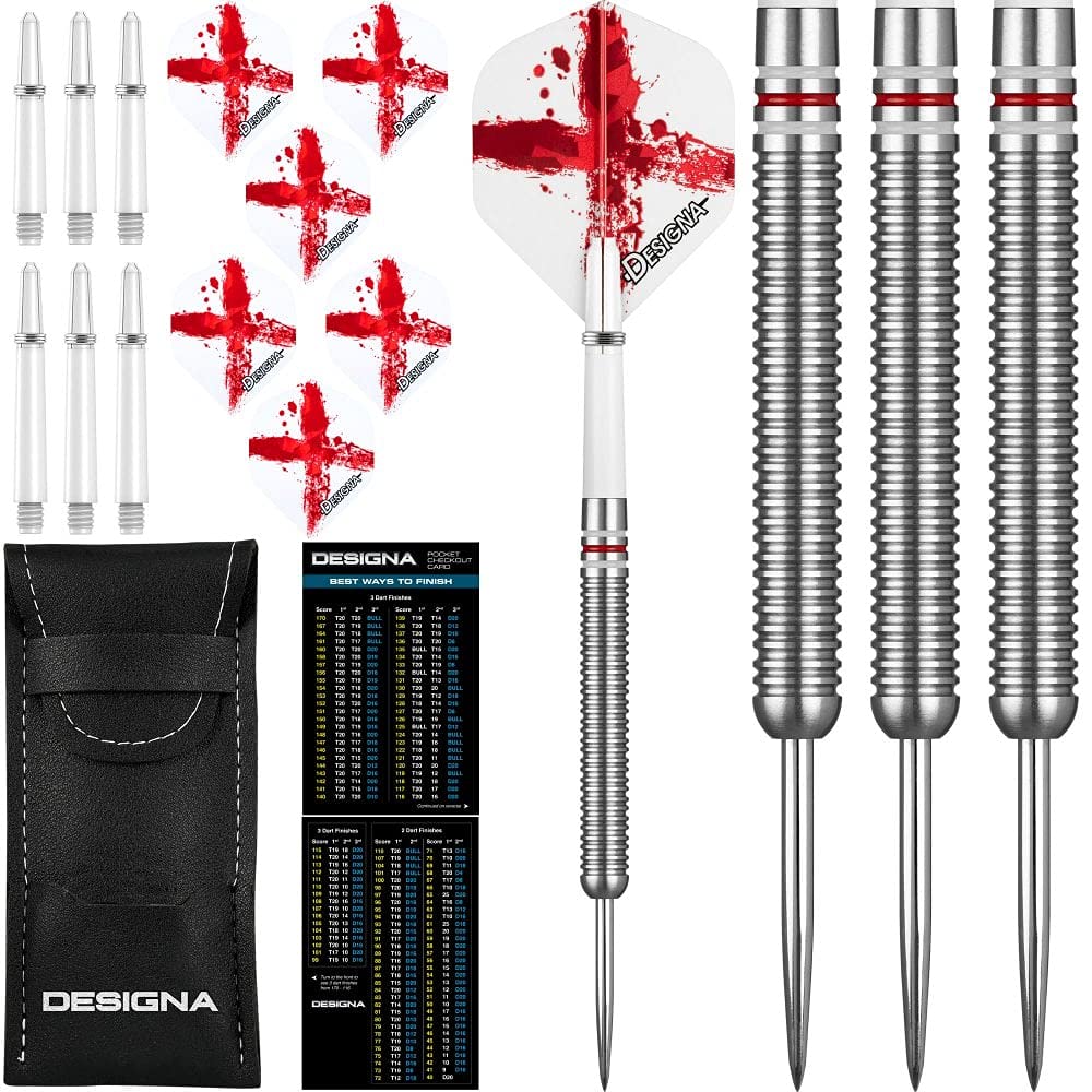 Designa D0721 Patriot | 22g Premium 90% Tungsten Straight Barrel National Flag Darts, England, Silver