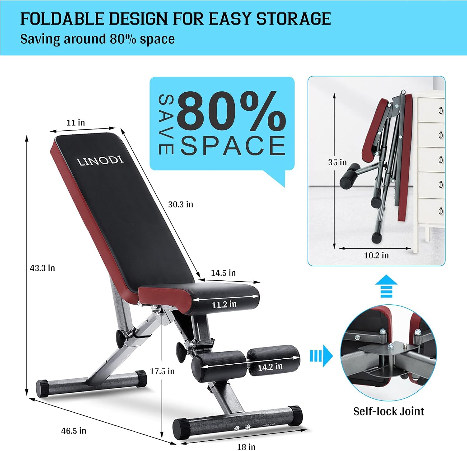 LINODI Weight Bench, Adjustable Strength Training Bench for Home Gym, Multi-Purpose Utility Workout Bench for Full Body Workout, Thickened Frame Upgraded Version : Sports & Outdoors