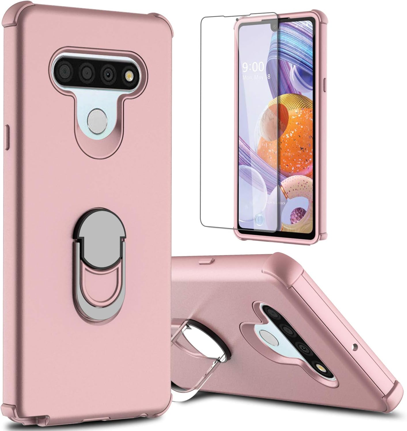 lovpec LG Stylo 6 Case with Soft TPU Screen Protector, Ring