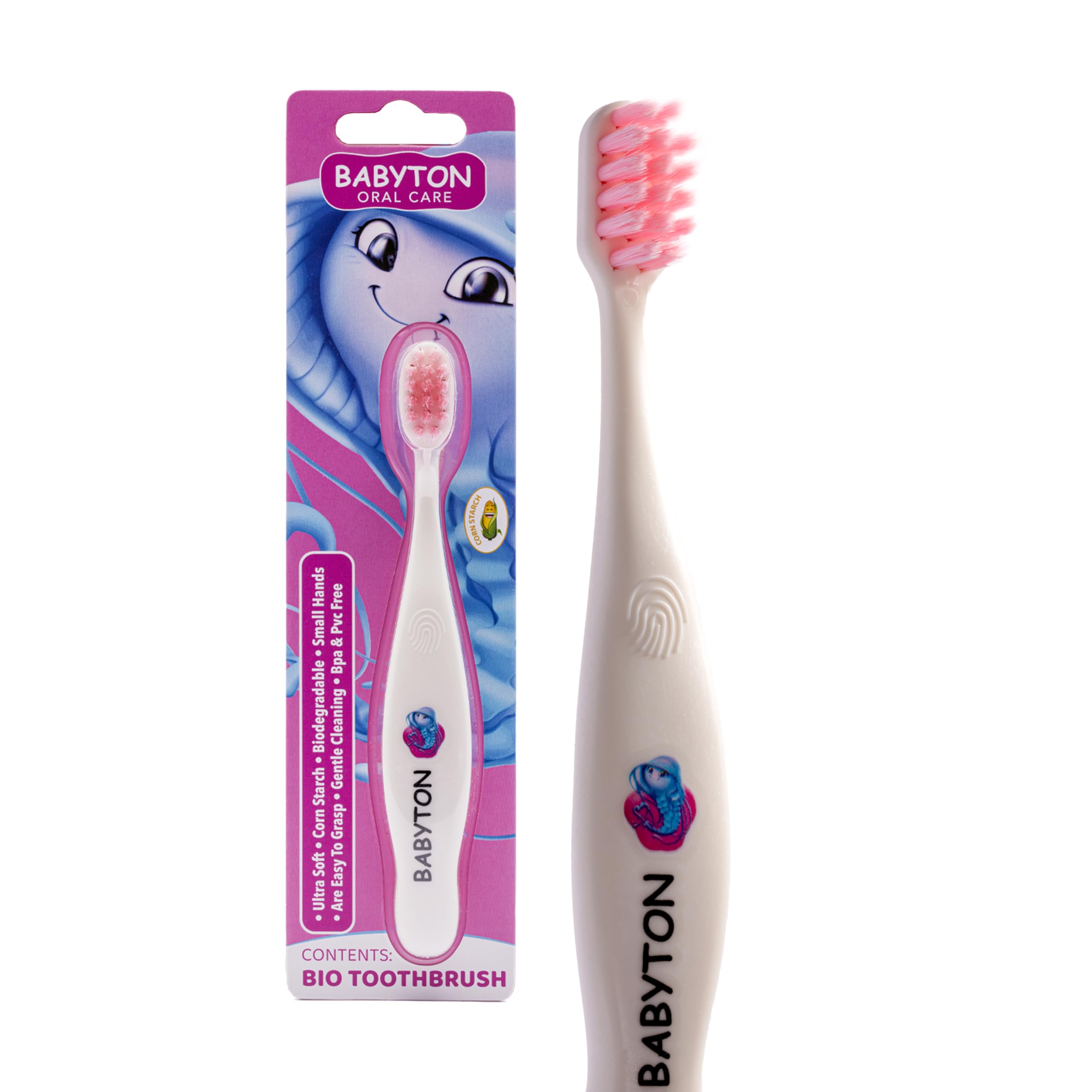 Babyton Bio Toothbrush - Eco-Friendly, Soft Bristles for Babies, Ergonomic Handle, Biodegradable Corn Cob Material (Jellyfish)