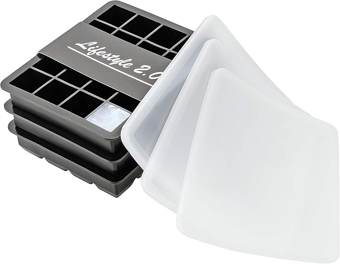 Lifestyle 2 0 2 2 0 Silicone Avec Couvercle Set De 3 Bacs A Demoulage Facile Glacons En Cubes Sans Bpa Noir 2 Amazon Fr Cuisine Maison