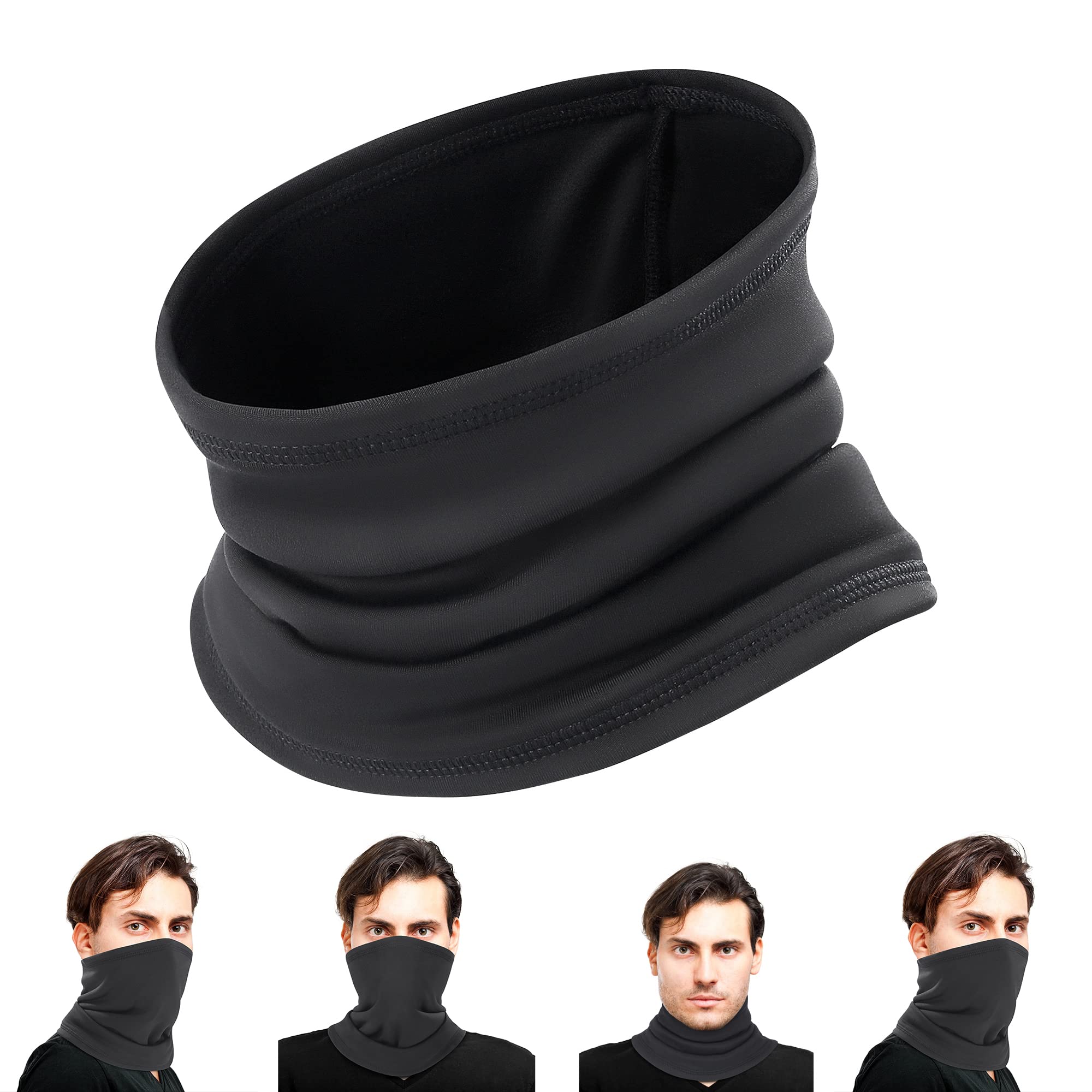 Oscenny Snoods for Men,Double Layer Fleece Thick Thermal More Warmer,Comfortable Lined Fleece High Stretch for Winter Cold Weather Running Motorcycle Ski Cycling Camping Men Women(Neck Gaiter) Black