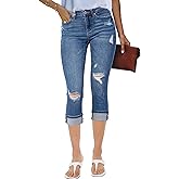 luvamia Capri Jeans for Women Stretch High Waisted Distressed Denim Capris Ripped Skinny Cropped Pants