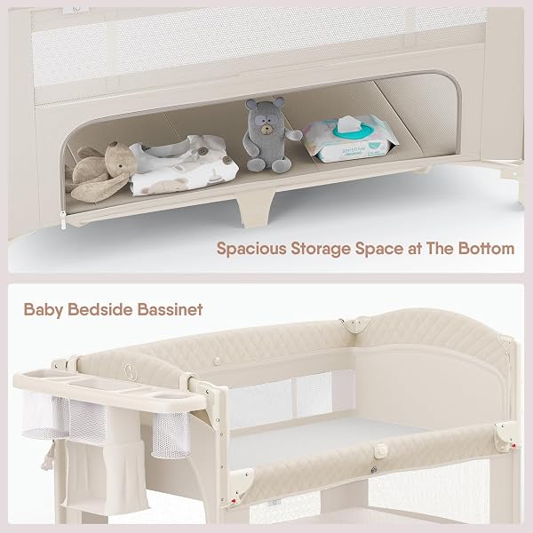 OBEE ODEE 4 IN 1 BABY BASSINET, PACK AND PLAY, BEDSIDE CRIB SLEEPER, DIAPER CHANGER – COMES WITH MATTRESS, MOSQUITO NET, BOTTOM STORAGE AND TOY BAR FOR NEWBORN TO TODDLES