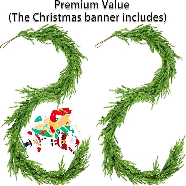 HORYNAR 2 PCS CHRISTMAS GARLANDS, 12 FT (2 * 6FT) ARTIFICIAL LIFELIKE PINE GARLAND, BANNER INCLUDED,GREENERY GARLAND FOR MANTLE,TABLE,STAIRS,WALL,INDOOR, CHRISTMAS DECORATIONS OUTDOOR (2, 6 FT)