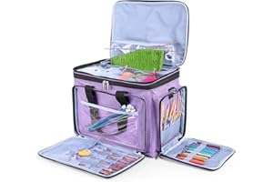 Luxja Knitting Bag, Yarn Bag with Cover and Shoulder Strap, Yarn Tote Bag for Carrying Projects, Knitting Needles (up to 14”)