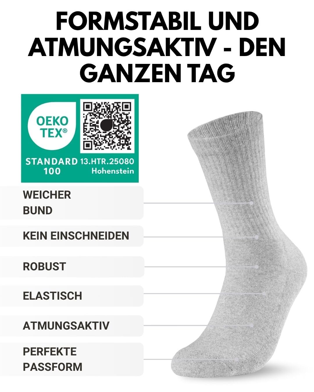sockenkauf24 10 Paar Sportsocken Herren Grau 43-46 Tennissocken Atmungsaktive Baumwolle Crew Socken 3