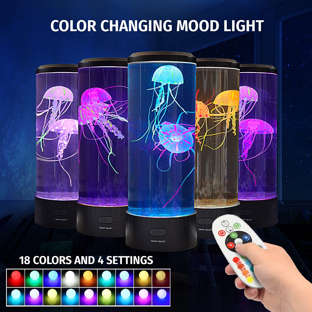 Brewish 5.7'' Jellyfish Lamp Super Lifelike Longer Distance Remote Control Aquarium Electric Lamp with 18 Color Changing for Home Decor & Gifts for Men Women and kids