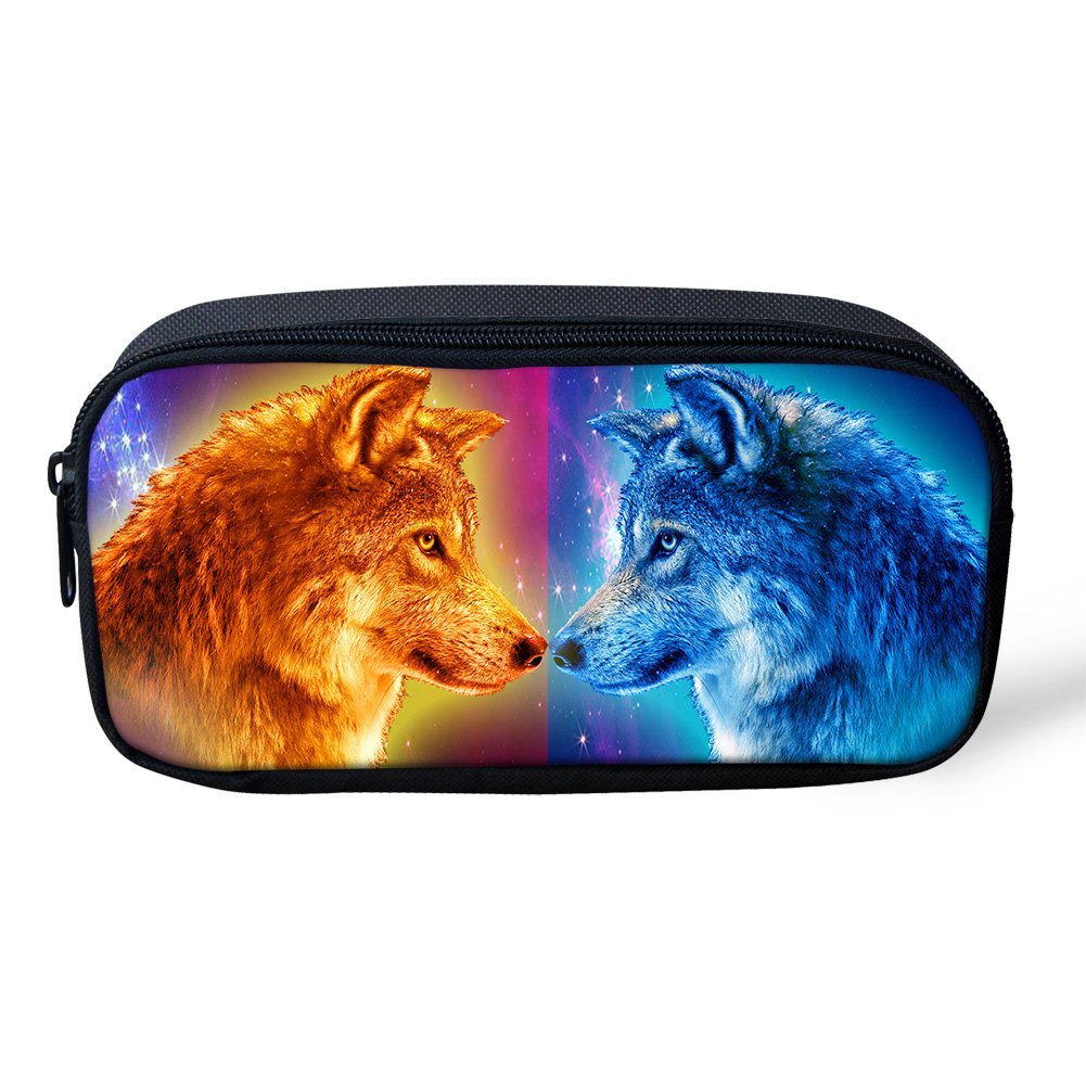 Wolf Pencil Case for Girls Boys Kids Pencil Holder Galaxy Purse School Supplies Stationery with Zipper for Student by Showudesigns