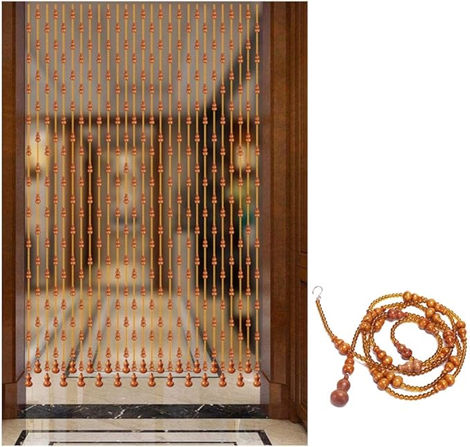 LIQICAI Natural Wooden Beaded Curtains, Handmade Crystal Bead Curtain