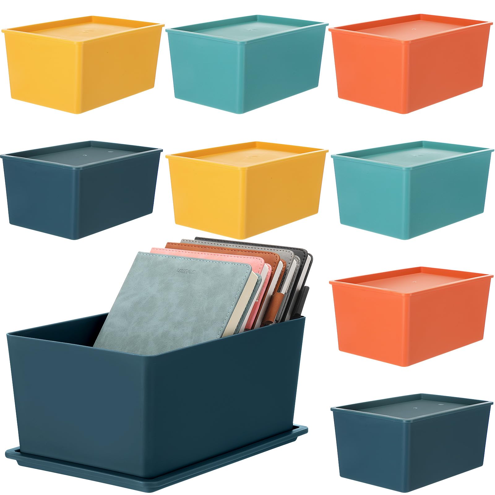 Photo 1 of Menkxi 8 Pcs Large Colorful Storage Bins with Lid 10.6 x 7.5 x 4.7 Inch Plastic Storage Basket Stackable Storing Container Cute Decorative Box Cube Cubby Bin for Organizing Shelves Cabinet Classroom