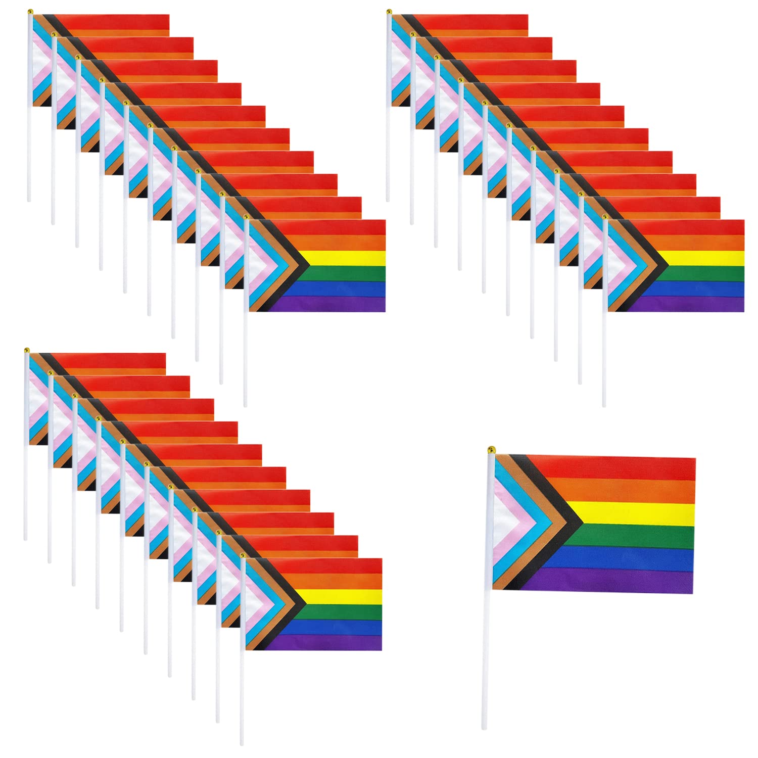 30-Pack Small Pride Flags, Holding Rainbow Pride Flags, Mini LGBT Hand Held Stick Flags, waterproof sunscreen, not easy to fade, for Party Parades, Carnivals, Festival Decorations and Celebrations