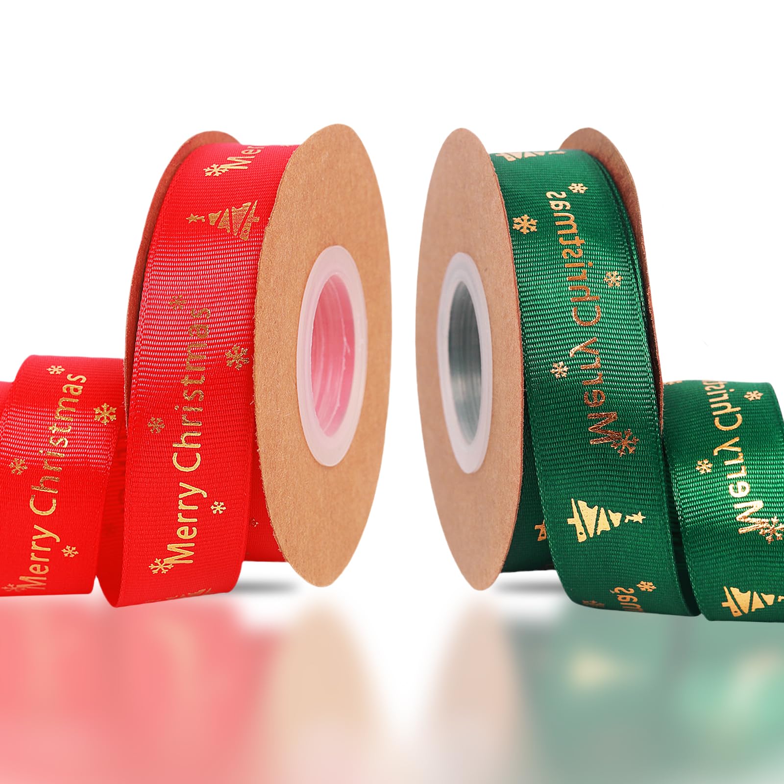 Satin Ribbon 25mm for Gift Wrapping, 2 Rolls Red & Green, Polyester, Christmas