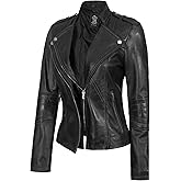 Decrum Womens Leather Jacket - Asymmetrical Style Casual Leather Jackets For Women